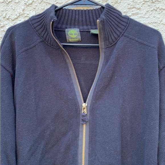 Timberland Men's Black Ribbed Zip up Cardigan Sweater Size L - Picture 2 of 7